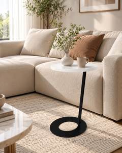Mesa Auxiliar Redonda Moderna de Metal con Estructura de Acero, Diseño Ecológico sin Brazos con Movimiento Oscilante para Sala de Estar - Product Image 2
