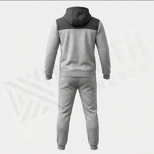 Ensemble de survêtement gris pour homme avec blocs de couleur, sweat à capuche zippé et pantalon – Tenue décontractée de sport pour l'automne - Product Image 2