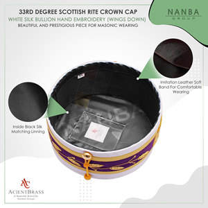 White 33rd Degree Scottish Rite Crown Cap Hand Emb Wings Down - Product Image 5