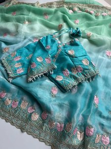 Soft Fendy <b>Satin</b> <b>Saree</b> with Heavy Border Work Festival Wear Designer <b>Saree</b> with Embroidery Detailing <b>Satin</b> Party Wear <b>Saree</b> - Product Image 2