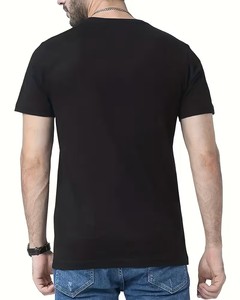 Men's Black Short Sleeve O-Neck T-Shirt Regular Fit Casual Jersey Knit Solid Color Plain Dyed Design - Product Image 2
