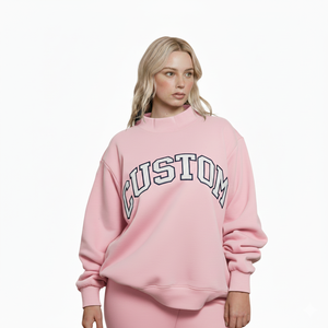 Hot Selling Women's <b>Pink</b> Custom University & <b>Collage</b> Name Embroidered Solid Drop Shoulder Oversized Crewneck Sweatshirts OEM - Product Image 1