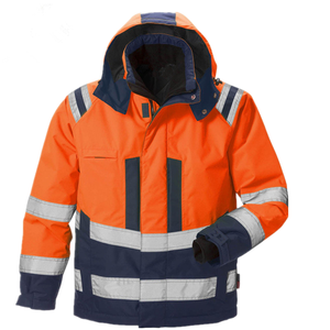 Chaqueta de Seguridad Tipo Bomber de Alta Visibilidad ANSI Clase 2 con LED Intermitente y Logotipo Personalizado, Color Naranja - Product Image 1