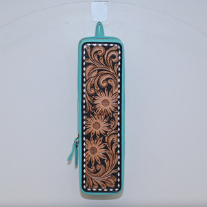 Etui de voyage en cuir résistant à la chaleur usiné à la main cheveux occidentaux sur cuir de vachette turquoise organisateur parfait pour outils de cheveux - Product Image 2