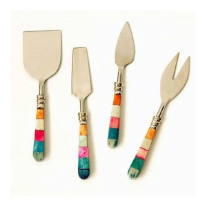 Juego de cuchillos para queso con mango de incrustaciones de hueso para hotel y restaurante, juego de 4 piezas de acero inoxidable, en oferta. - Product Image 3