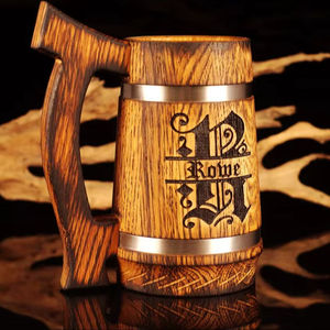 Wooden Eco-Friendly CE Certified Microwave Safe <b>Beer</b> Mug Vintage Design Laser Engraved with Handle Classic Bar Accessory - Product Image 1