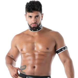 Harnais de poitrine en cuir noir pour homme avec poche élastique Kinky - Product Image 5