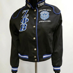 Zeta Phi Beta Sorority Varsity Jacket Women White Blue Embroidered Logo Full Sleeve Cotton College Wear - Product Image 3