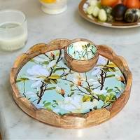 Bol de service à salade en bois de manguier sculpté à la main, écologique, poli, à carreaux noir et blanc, vaisselle de fête