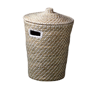 Minimalist Natural Seagrass Waste Paper <b>Bin</b> <b>With</b> <b>Lid</b>, Trash Can Basket For Kitchen Bathroom Basket Wholesale From Vietnam - Product Image 1