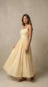 Vestido Midi a Rayas para Mujer con Bolsillos, Vestido Casual de Verano de Algodón, Corte en A, Tela Ligera y Transpirable, Cómodo para Uso Diario - Product Image 2