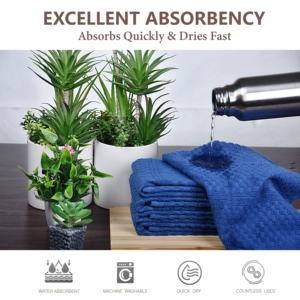 100% qualité coton 4 pièces éponge Plaid armure réutilisable haute absorption et sec torchon multi-usage doux écologique bleu serviette de nettoyage - Product Image 5