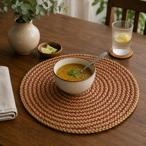 Elegante Mantel Individual de Yute Bordado a Mano con Hilo de Algodón, Diseño Bohemio Ecológico Hecho a Mano, Antideslizante, Lavable, 35cm de Diámetro, para Comedor - Product Image 3