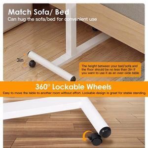 Portable Rolling Laptop Stand 90 Tiltable Overbed Bedside <b>Table</b> Height <b>Adjustable</b> Mobile Computer Cart Mobile Standing Desk - Product Image 5