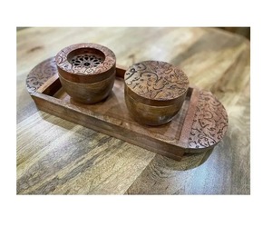 Ensemble brûleur d'arômes en bois de santal, style arabe, porte-encens en spirale avec boîte en verre, plateau sculpté floral pour rituels domestiques, parfum Oud - Product Image 2