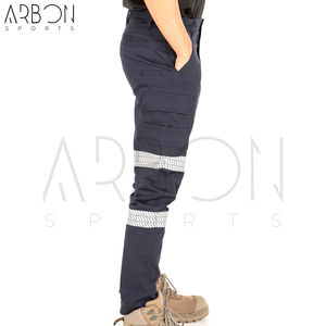 Men’s Multi-Pocket Safety <b>Work</b> <b>Pants</b> Navy Blue Cargo Trousers with Reflective High-Vis Strips Heavy Duty Protective Workwear - Product Image 4