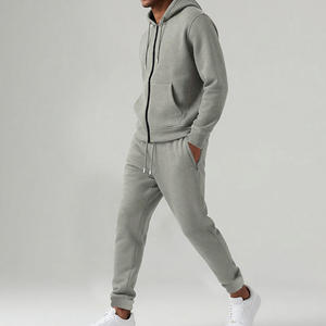 Ensemble de survêtement respirant pour homme, faible MOQ, logo personnalisé, 100% coton molletonné, sweat à capuche zippé intégral et pantalon de jogging vierge, vente en gros - Product Image 2