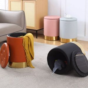 Pouf Contenitore in Similpelle Dorata, Poggiapiedi Multiuso con Sedia da Toeletta, per Ingresso e Applicazioni Alberghiere - Product Image 6