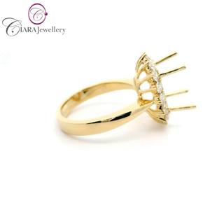 แหวนเพชรธรรมชาติ18K AU750สีขาว/สีเหลืองทองสองโทนสีขนาด12X9มม. แหวนหมั้นแต่งงานสไตล์คลาสสิก - Product Image 6