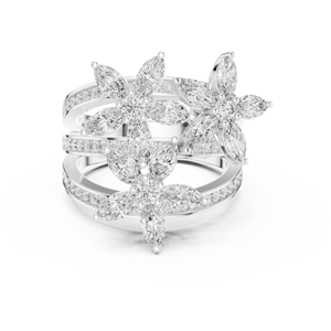 Anillo de Compromiso para Mujer SATVIK RATNA, Nuevo Diseño Floral Marquise, Diamante Cultivado en Laboratorio con Certificado IDGL, Chapado en Oro sobre Plata de Ley - Product Image 1