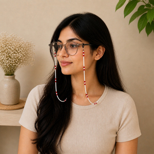 Chaîne de lunettes perlée rouge et blanche, sangle de cou flexible pour femmes, support de lunettes de soleil, accessoire de retenue pour lunettes - Product Image 2