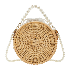 Sac rond en rotin avec poignée en perles, tissé à la main, sac de plage pour femmes, sac en rotin en gros, prix compétitifs directement de l'usine - Product Image 1