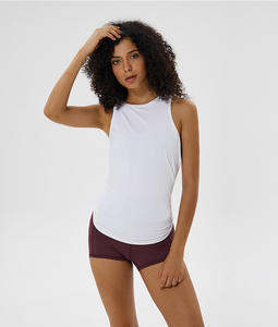 Women's Solid Color O-Neck Knitted Tank Top Breathable Sporty Style <b>White</b> Yoga Gym Wear Crew Neck Singlet Fitness Sports - Product Image 1