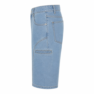 Shorts en jean baggy à rayures verticales personnalisées, style rétro vintage, coupe large, idéal pour les hommes urbains - Product Image 4