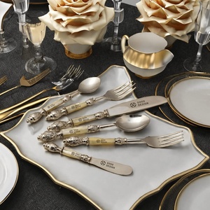 Ensemble de couverts de luxe en acier miroir 310, design européen, marque de qualité, portables, pour mariage, cuillères et fourchettes métalliques - Product Image 1