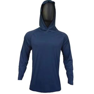 Camisa de Pesca con Capucha de Manga Larga Azul Claro para Hombre, Protección Solar UPF 50, Anti-UV, Color Sólido, Estilo Pullover - Product Image 5