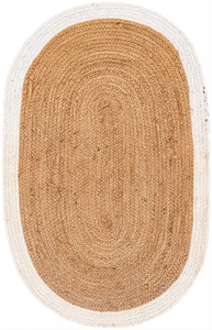 พรมรูปวงรีทำมือจากปอกระเจาธรรมชาติ ขอบสีขาว สไตล์บ้านไร่ โบโฮ - Product Image 2