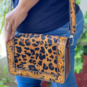 กระเป๋าหนังวัวสะพายข้างสำหรับผู้หญิงกระเป๋าถือหนังแท้สำหรับ100% อเนกประสงค์พิมพ์ลายเสือดาวดีไซน์วินเทจ - Product Image 3