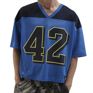 เสื้อฟุตบอลคอวีผ้าตาข่ายผ้าโพลีเอสเตอร์อเมริกันแบบระเหิด100% - Product Image 1