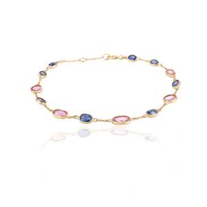 18K White Gold Oval Multi Sapphire Diamond Tennis <b>Bracelet</b>-IGI Certified Minimal <b>Stacking</b> - Product Image 4