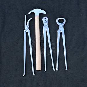 Farrier Tools Kit in Carrying Case with Plier Set Hoof Alligator Clincher Horse <b>Nail</b> and Shoe Puller <b>Wooden</b> Handle Hammer - Product Image 1