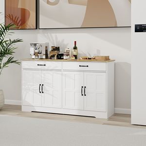 Credenza Grande Bianca Stile Fattoria 55.91 con 2 Cassetti e 4 Ante, Mobile Buffet per Sala da Pranzo, Soggiorno, Cucina, Armadio Contenitore - Product Image 2