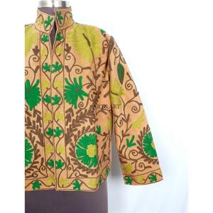 Handmade Floral Embroidery Quilted Cotrise Fabric <b>Jacket</b> Button Detail Cotton Stripe Lining Breathable Eco-Friendly Thick Winter - Product Image 2
