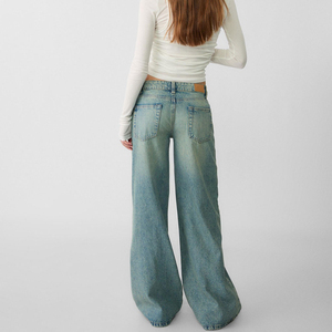 Jeans de mezclilla de cintura media para mujer, de pierna recta, con botones y cremalleras, de color lavado, informales, a la moda y sencillos, al por mayor - Product Image 3