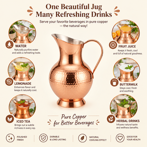 Grande carafe à eau en cuivre pur martelé avec poignée en cuivre, carafe traditionnelle ayurvédique pour le stockage de l'eau, vaisselle de service - Product Image 4