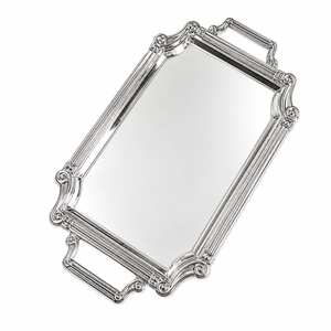 Bandeja de Servicio de Acero Inoxidable de Estilo Moderno al por Mayor, Plato Decorativo de Lujo Plateado para Restaurantes y Catering, Bandeja con Borde Festoneado - Product Image 2