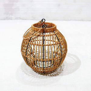Trending PE <b>Rattan</b> Globe Candle Holder <b>Lantern</b> with Twisted Wire Handle - Product Image 2