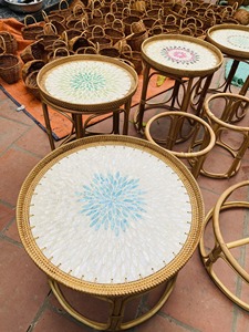 Premium Shell Inlay Rattan Tray Set: Rectangular & Round Mother of Pearl Plates | Unique Corporate Gifts for VIP Clients - Product Image 2