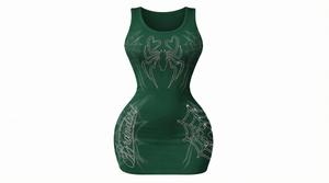 Vestido corto blanco sin mangas con cuello redondo y cintura alta para mujer, ajustado, con estampado de letras, ropa de club - Product Image 3