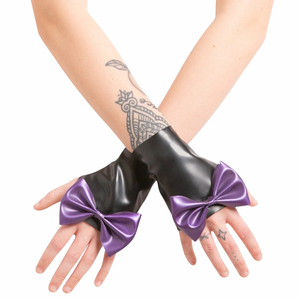 Black PU Wrist-Length Gloves With <b>Red</b> <b>Bow</b> Sweet Style for Party Wear - Product Image 6