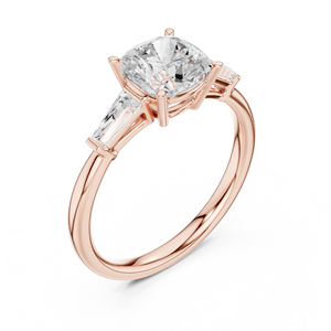Anillo de compromiso de moissanita con corte cojín D Color VVS1, piedras laterales baguette, oro rosa sobre plata, anillo nupcial de tres piedras - Product Image 4