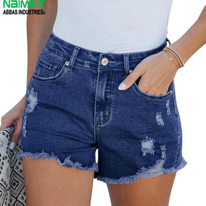 Shorts de mezclilla de cintura alta para mujer, con botones, lavado ácido, desgastados, con dobladillo recto, estilo vintage, 100% algodón, para verano - Product Image 5