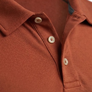 Polo à manches courtes pour homme, couleur rouille, à blocs de couleur, tricoté, décontracté, design uni, coupe classique, boutons sur le devant - Product Image 4
