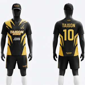 Uniforme de Hockey sobre Césped para Hombre, 220g, Poliéster Interlock Premium, Pantalón Corto Negro con Panel Lateral Dorado, Impresión Digital Personalizada, Kit de Equipo - Product Image 1