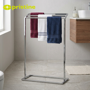 Pristine Freestanding Chrome Iron Steel Towel Rack 3 Bars Minimalist Design 50-60cm Movable <b>Bathroom</b> Towel Holder TW - Product Image 4