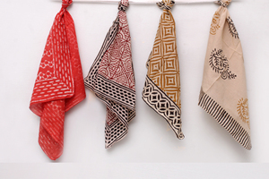 100% Cotton Hand Block Printed Bandanas - Bohemian <b>Style</b> Square <b>Head</b> Scarves - Artisan Geometric & Paisley Print Hair Wraps. - Product Image 4